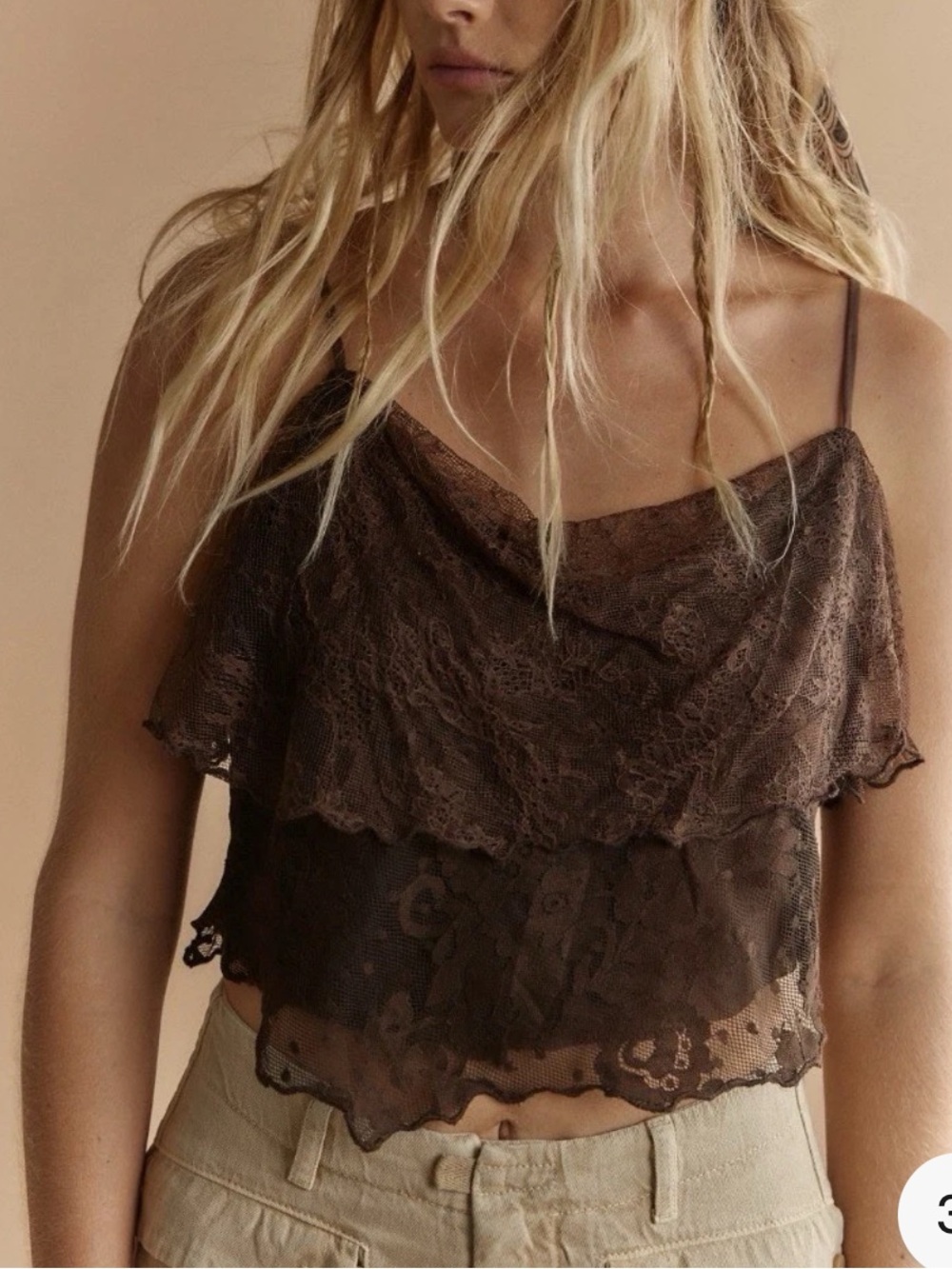 Free People Rose Gold Lace Tiered Dainty Cowl Neck Tank Top XL